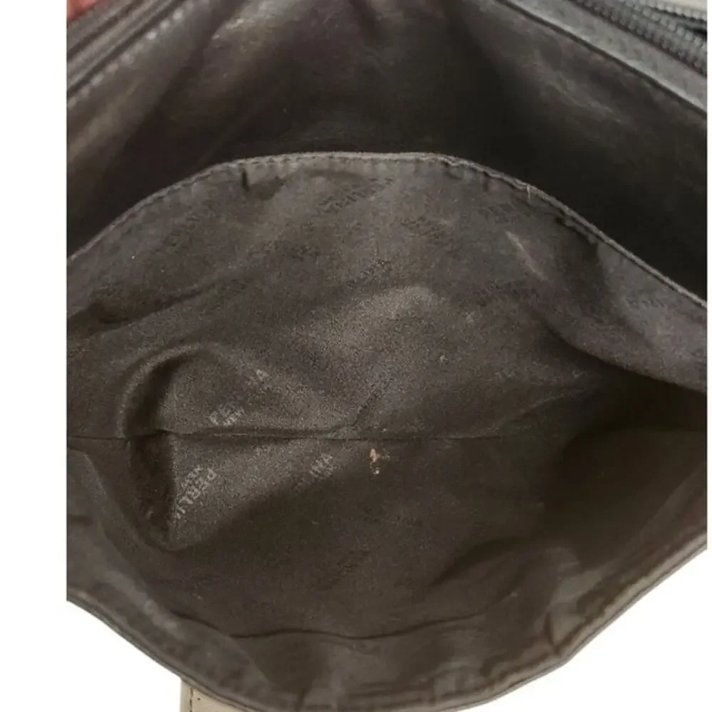 Vintage Perlina Black Leather Shoulder Crossbody Bag Purse